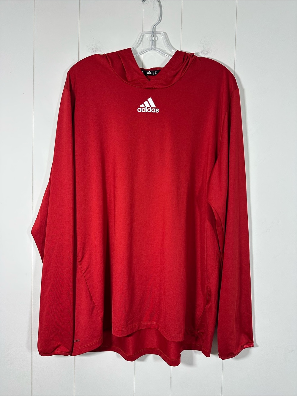 Adidas Aeroready Mens Sz XL Red Hooded Training Shirt Active Sporty